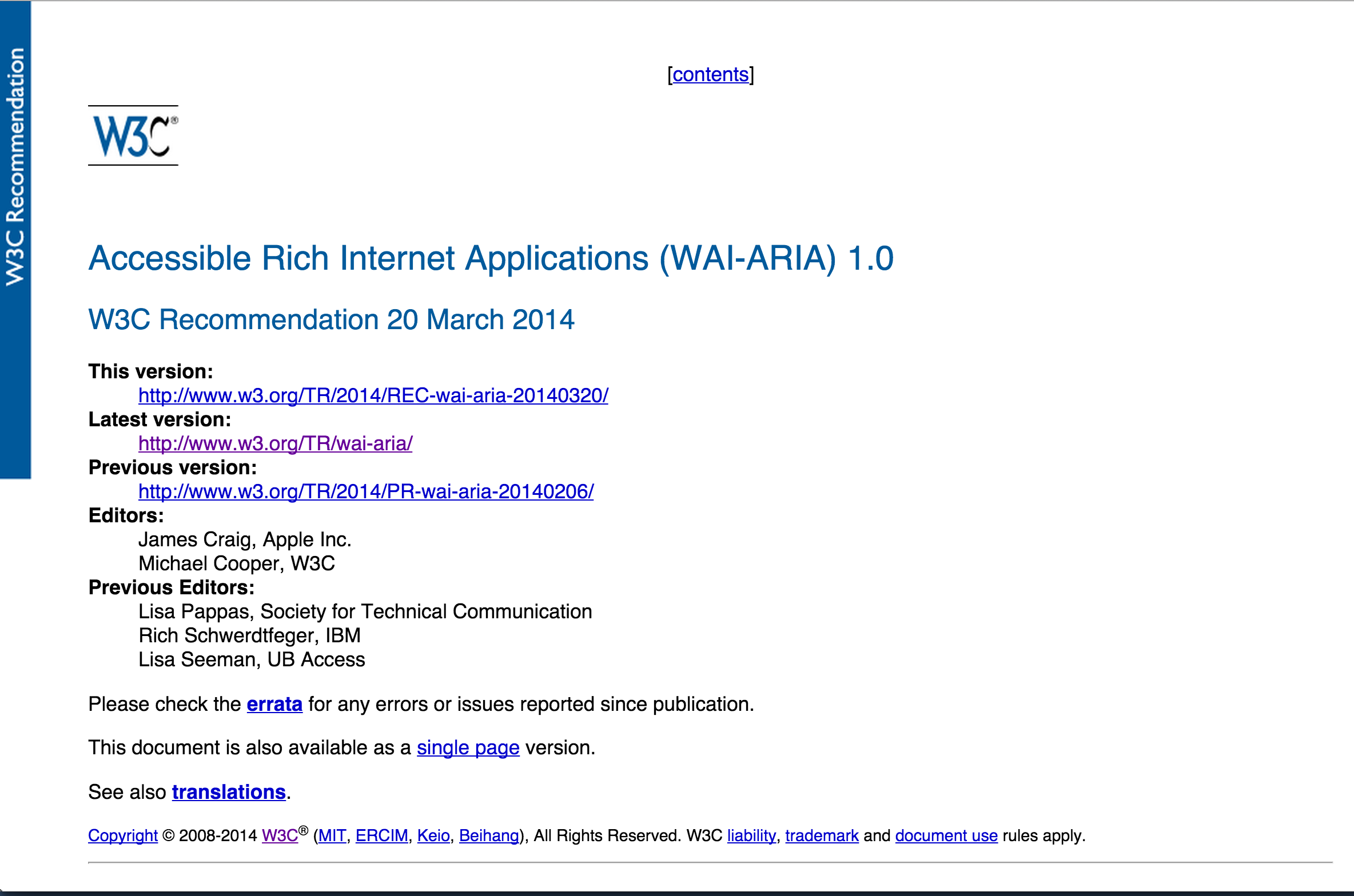 Graphical browser rendering of title portion of W3C ARIA 1.0 Specfication